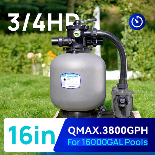 AQUASTRONG Sand Filter Pumps 115V, 1/2 HP to 3 HP, 12in to 20in, Max 8917GPH for Pools Up to 38000GAL, 6-Way Valve - Aquastrong