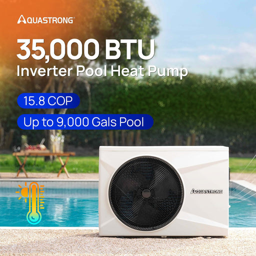 AQUASTRONG Swimming Pool Heat Pumps,  35,000 BTU & 75,000 BTU Inverter, 9,000 Gallons & 21,000 Gallons, Electric Pool Heater for Above Ground and Inground Pool, WiFi Capable Timer, Heating and Cooling Pool Heater 115V - Aquastrong