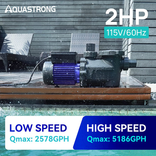 Dual Speed Pool Pumps, 1.5 HP & 2 HP, 4975GPH to 5186GPH, 115V - Aquastrong