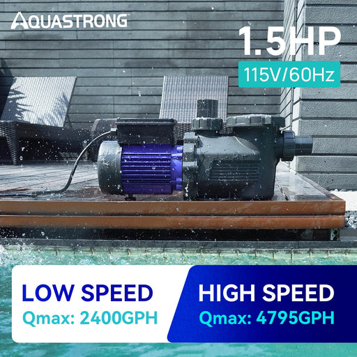 Dual Speed Pool Pumps, 1.5 HP & 2 HP, 4975GPH to 5186GPH, 115V - Aquastrong
