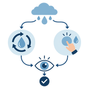 Illustration: two conceptual paths compare automatic water-removal cycles with human-started pumping, both leading to a winter inspection check.