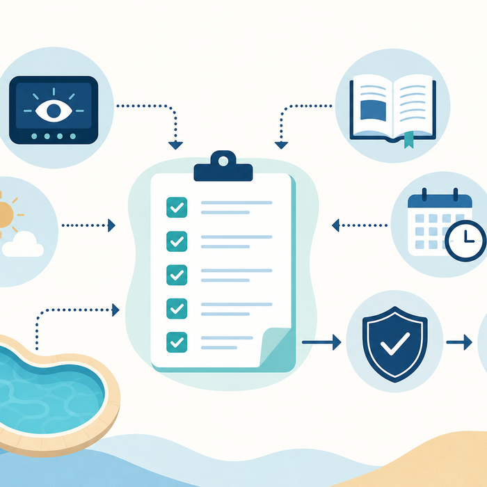 Illustration: conceptual safety-first service-call note with visible status, conditions, manual, and qualified-support steps.