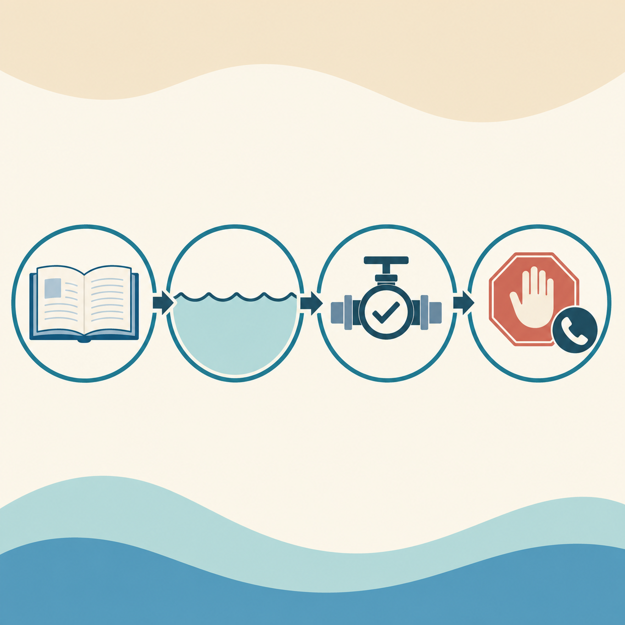 Illustration: A conceptual owner's-manual, water-check, stop-and-call decision flow for pool-pump priming.