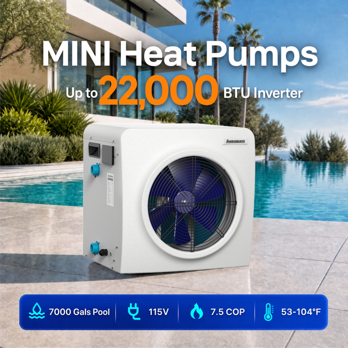 MINI Heat Pumps, Up to 18,000 BTU Inverter, for Pools up to 6,500 Gallons, 115V