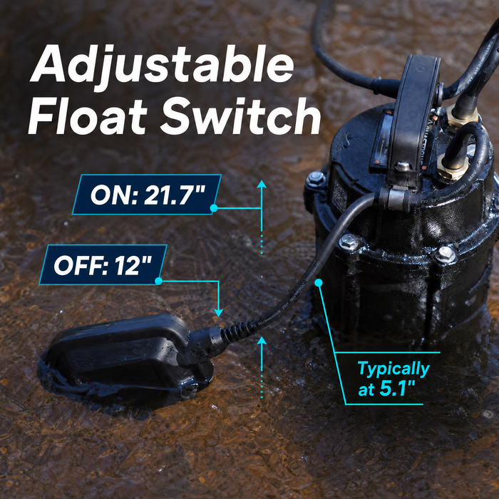 Cast Iron Sewage Grinder Pump 1 HP, 4200 GPH 2 inch Discharge with Auto Float Switch - Aquastrong