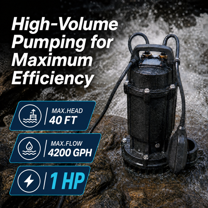 Cast Iron Sewage Grinder Pump 1 HP, 4200 GPH 2 inch Discharge with Auto Float Switch - Aquastrong