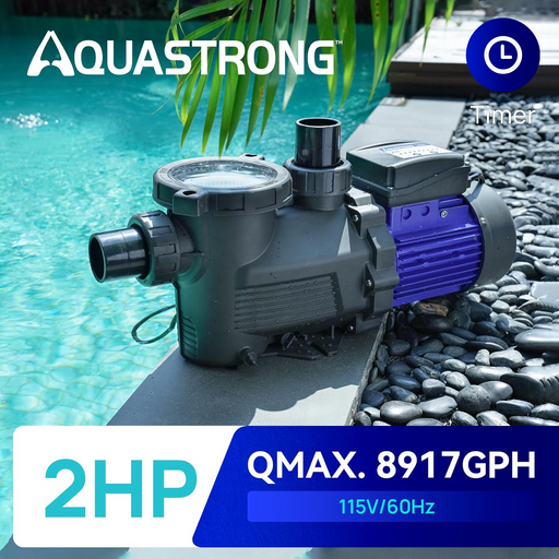 AQUASTRONG Pool Pumps, 3/4 HP to 3 HP, 115V/220V, 4332 GPH to 9350 GPH With Timer, High Flow with Filter Basket - Aquastrong