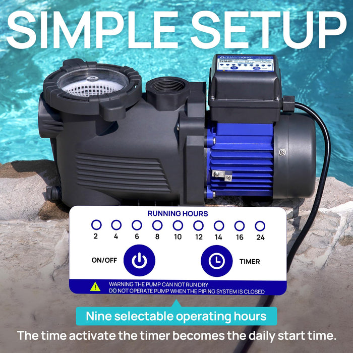 PSP066T-LV 3/4 HP 115V Pool Pump with Timer, 4332 GPH - Aquastrong