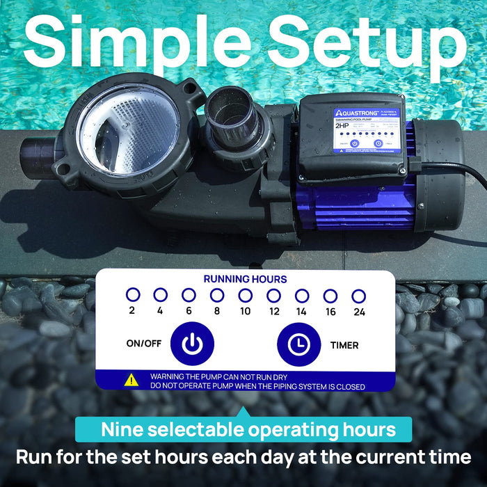 PSP200T-LV 2 HP 115V Pool Pump Timer, 8917 GPH - Aquastrong