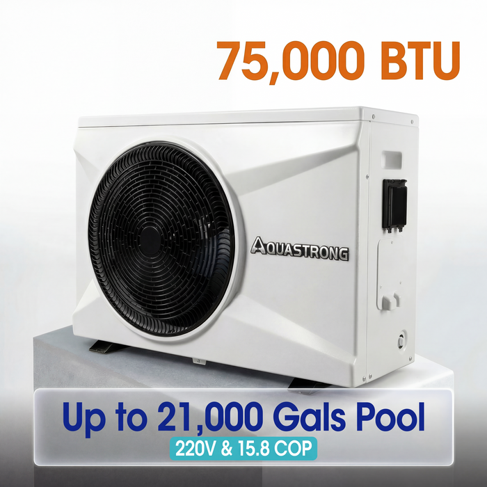 PRO Heat Pumps, Up to 100,000 BTU Inverter, for Pools up to 26,000 Gallons, 120V/220V - Aquastrong