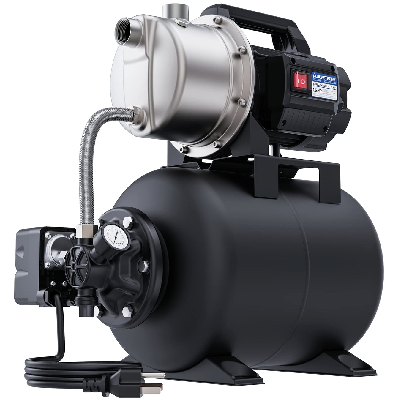 AQUASTRONG 1.6 HP Shallow Well Pump with Pressure Tank, NSF Certified, 1320 GPH, 115V, Stainless Steel Irrigation Pump, Automatic Water Booster Jet Pump for Home, Garden, Lawn - Aquastrong