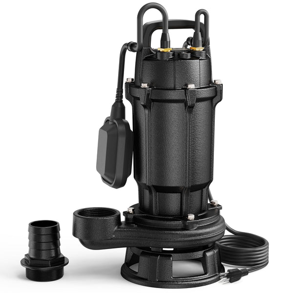 Cast Iron Sewage Grinder Pump 1 HP, 4200 GPH 2 inch Discharge with Auto Float Switch