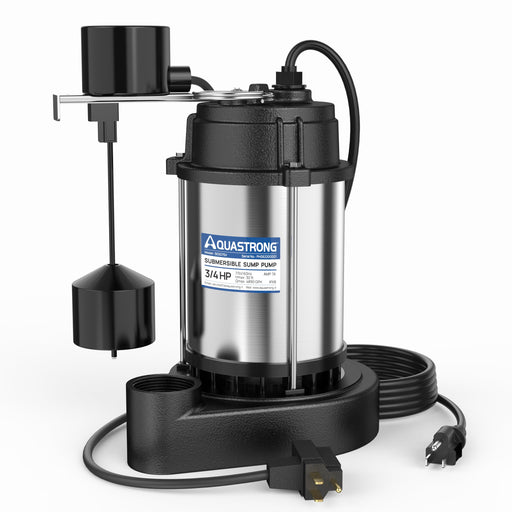 SES075V 3/4 HP Sump Pump Stainless Steel, 4890 GPH - Aquastrong