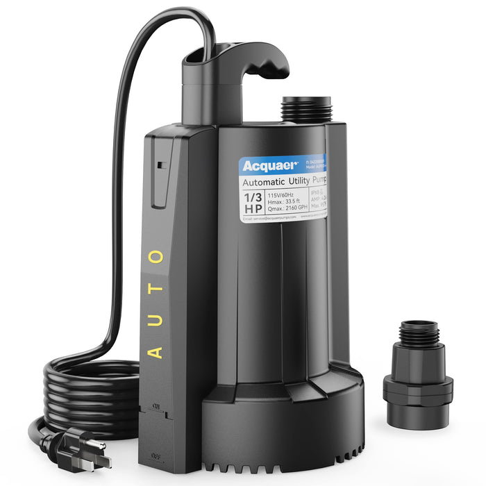 AUP033-6 1/3 HP 115V Automatic Sump Pump, 2160 GPH - Aquastrong