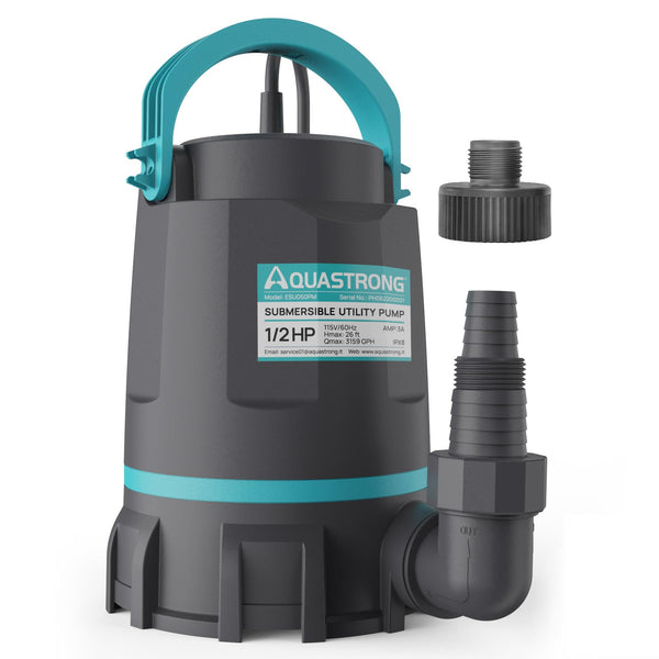 AQUASTRONG Utility Pumps 1/2 HP & 1 HP with Float Switch, Up to 4500GPH, Submersible Water Pump with 10ft Long Power Cord