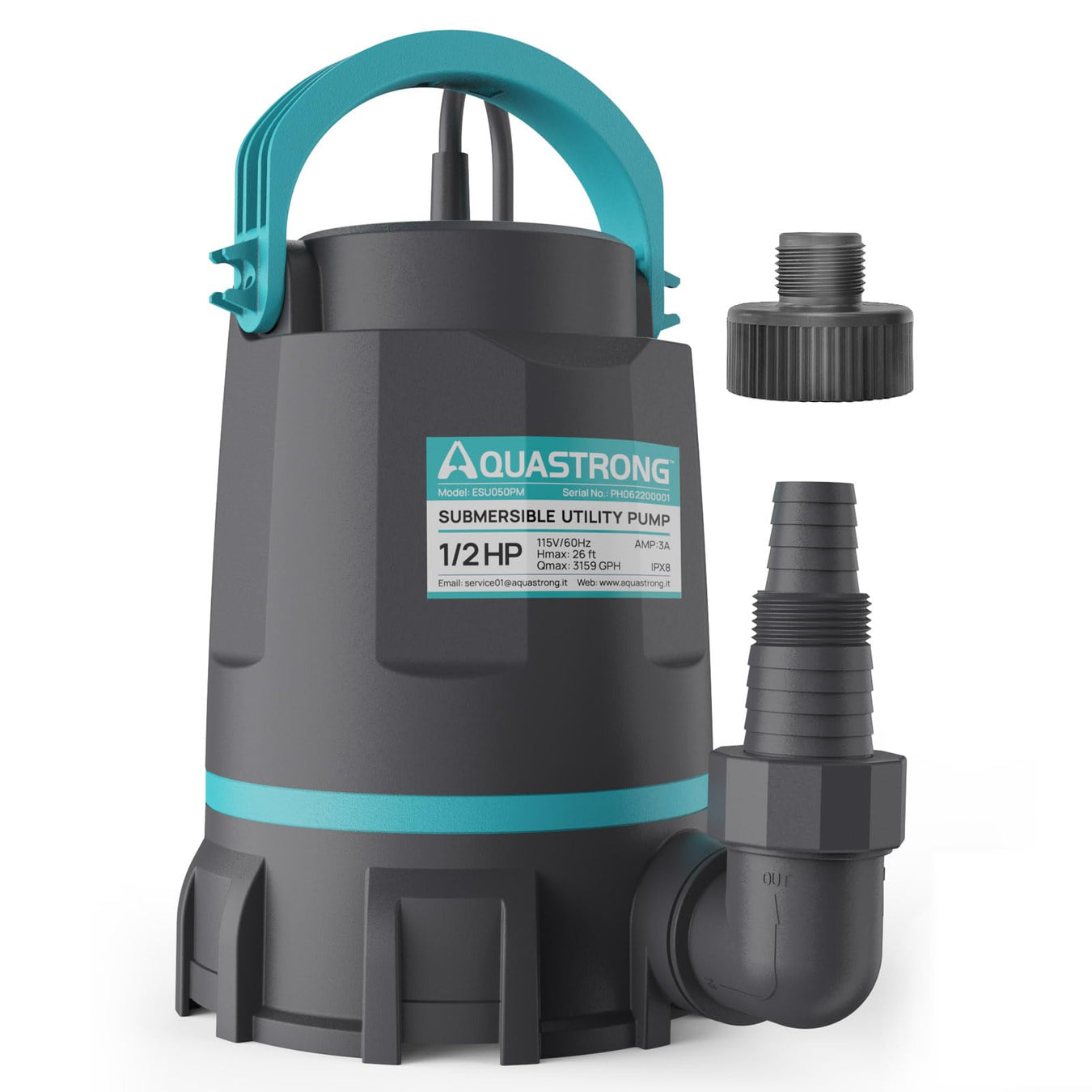 AQUASTRONG Utility Pumps 1/2 HP & 1 HP with Float Switch, Up to 4500GPH, Submersible Water Pump with 10ft & 19ft Long Power Cord - Aquastrong