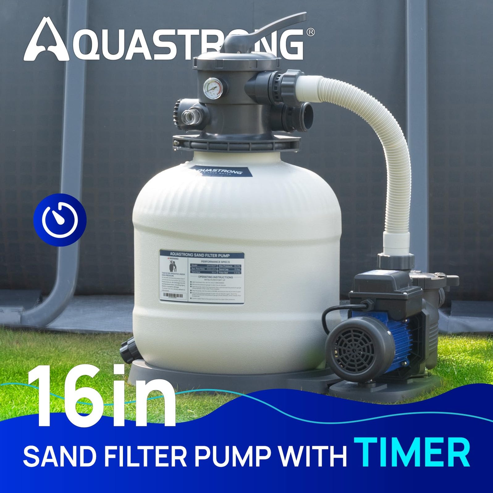 SFPV160T 3/4 HP Sand Filter Pump 3800GPH with Timer 16in Up to 16000GA ...
