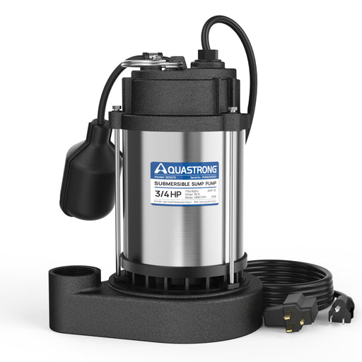 SES075 3/4 HP Sump Pump Stainless Steel, 4890 GPH - Aquastrong