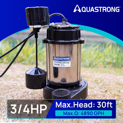 SES075V 3/4 HP Sump Pump Stainless Steel, 4890 GPH - Aquastrong