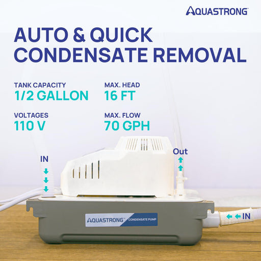 CDS125STU 1/30 HP 115V HVAC Condensate Pump with 19.7ft Tubing, 70 GPH - Aquastrong