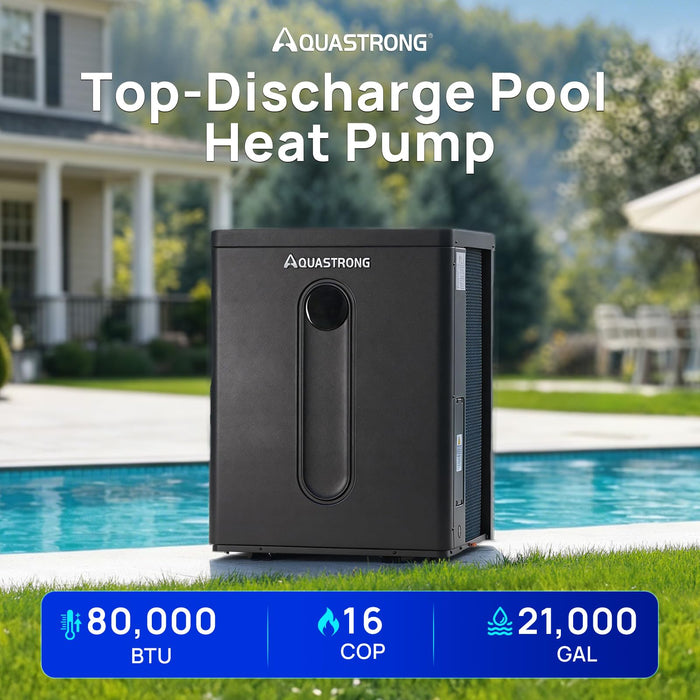 HEX075TOP 80,000 BTU Top Discharge Heat Pump For 21,000 Gallons Pools 220V - Aquastrong