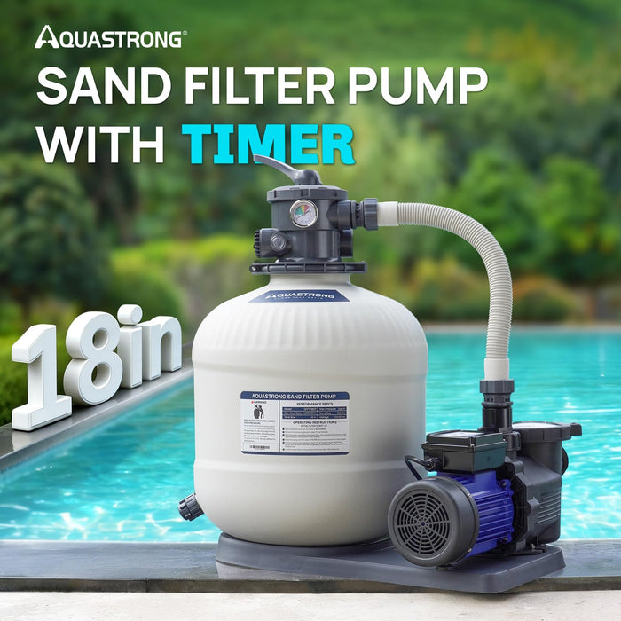 SFPV180T 1HP Sand Filter Pump 6100GPH with Timer 18in Up to 20000GAL - Aquastrong