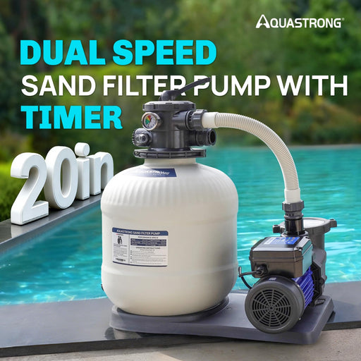 SFPV201ADT 2HP Sand Filter Pump Dual Speed with Timer 20in Up to 21000GAL - Aquastrong