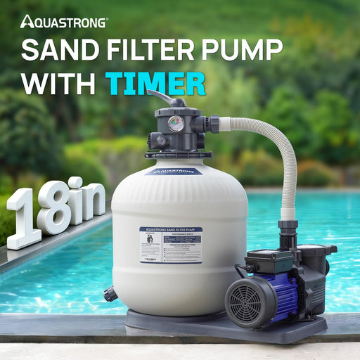 SFPV181T 1.5HP Sand Filter Pump 8100GPH with Timer 18in Up to 28000GAL - Aquastrong