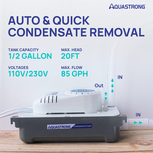 CDS320TU 1/38 HP 85 GPH HVAC Condensate Pump with 19.7ft Tubing, 115V/230V - Aquastrong