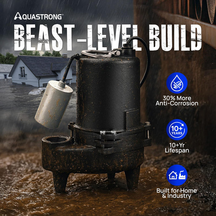Cast Iron Sewage Pump 1/2 HP, 6030 GPH - Commercial-Grade Sewage System