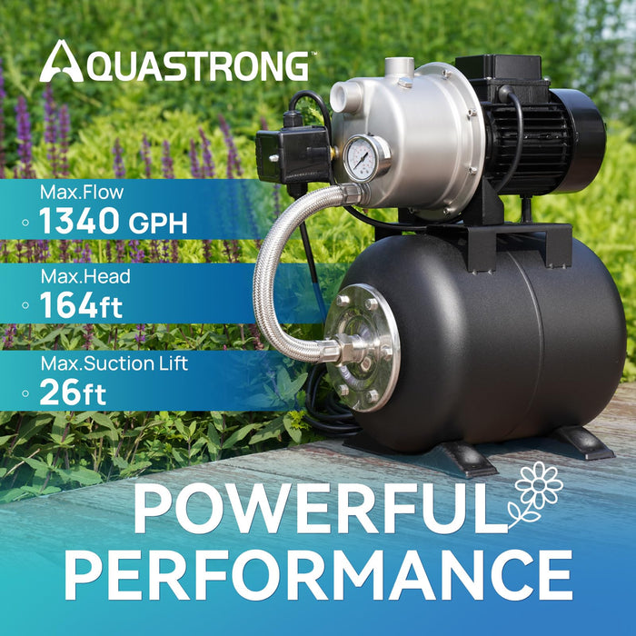 PGA150SAN 1.6 HP 115V Shallow Well Pump with Pressure Tank, NSF Certified, 1320 GPH - Aquastrong