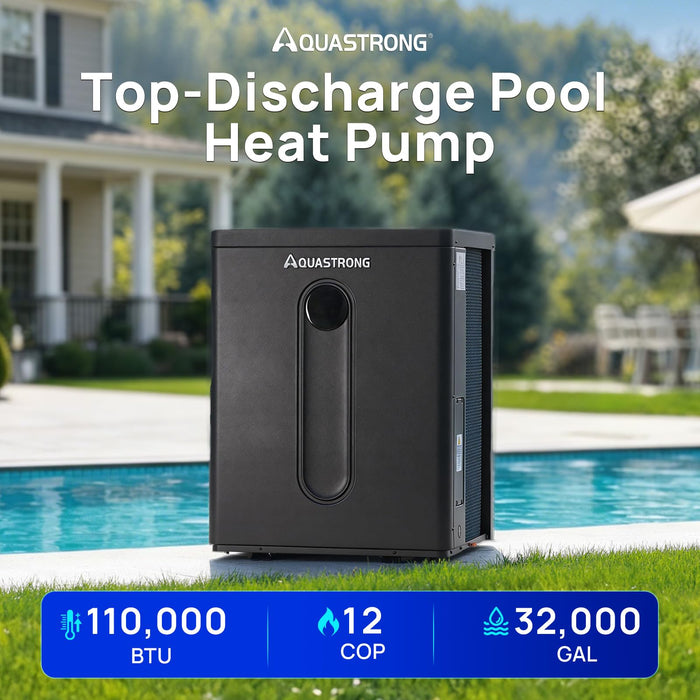 HEX110TOP 110,000 BTU Top Discharge Heat Pump For 32,000 Gallons Pools 220V - Aquastrong