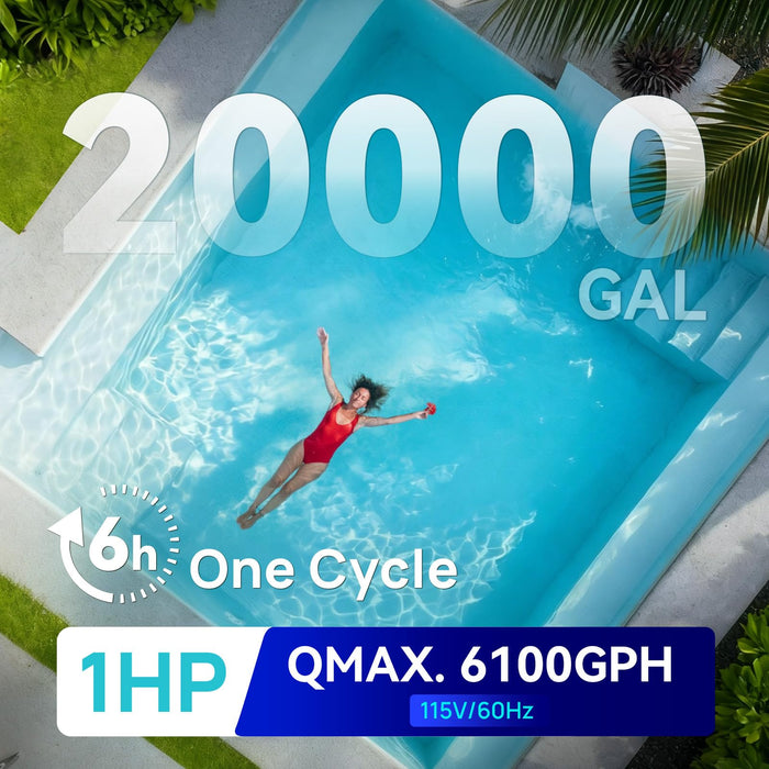 SFPV180T 1HP Sand Filter Pump 6100GPH with Timer 18in Up to 20000GAL - Aquastrong