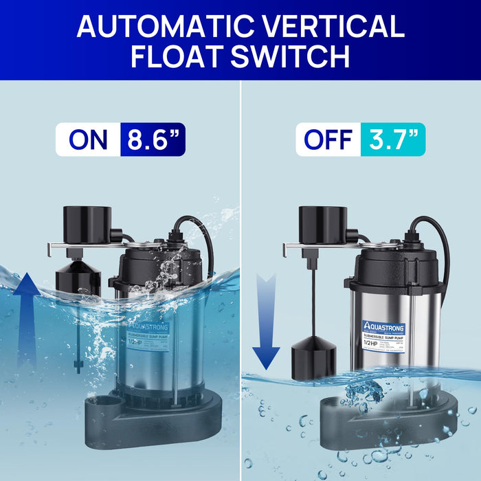 SES050V 1/2 HP Sump Pump Stainless Steel, 3830 GPH - Aquastrong