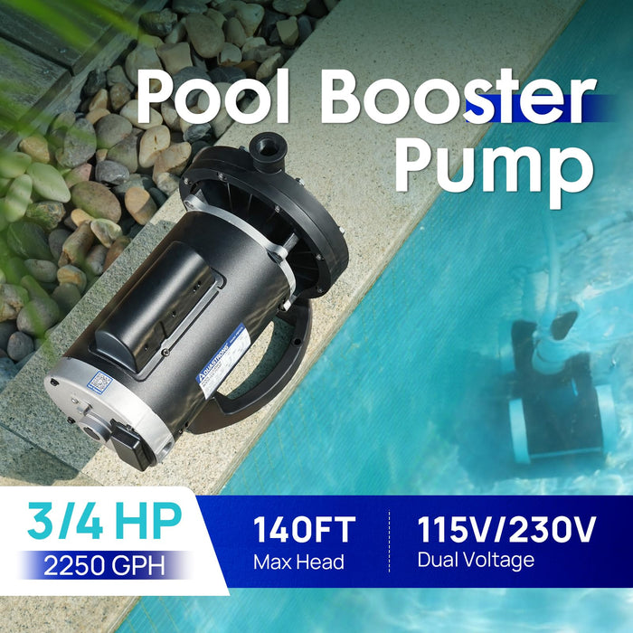 PBP075 Booster Pump 3/4 HP 115V & 230V IPX4 Waterproof Compatible for Pressure-Side Pool Cleaners Vac-Sweep 280,380,3900