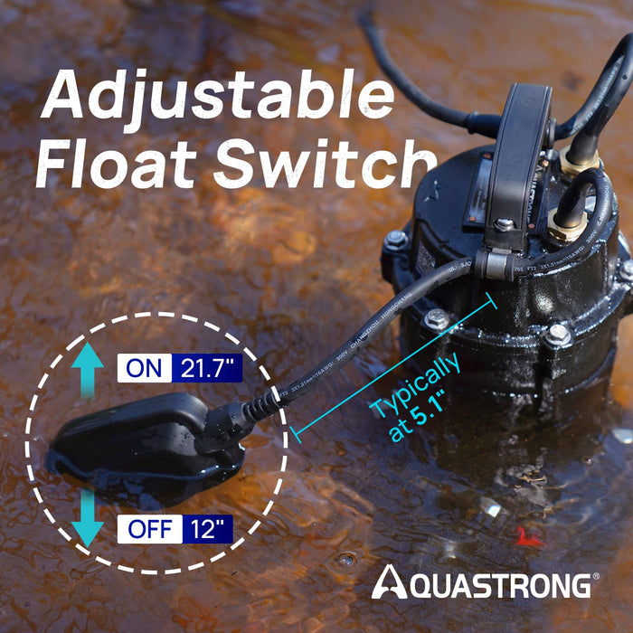 Cast Iron Sewage Grinder Pump 1 HP, 4200 GPH 2 inch Discharge with Auto Float Switch
