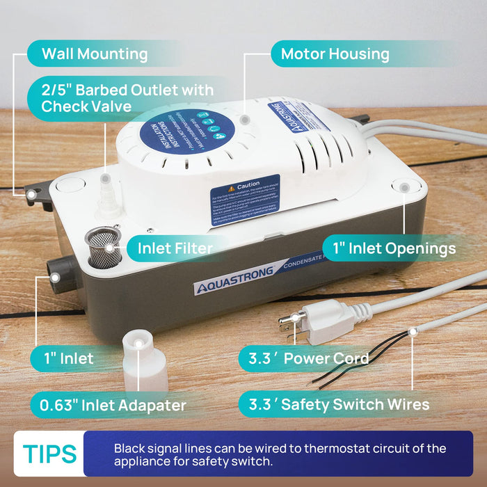 CDS325 1/30 HP 95 GPH HVAC Condensate Pump, 115V/230V - Aquastrong