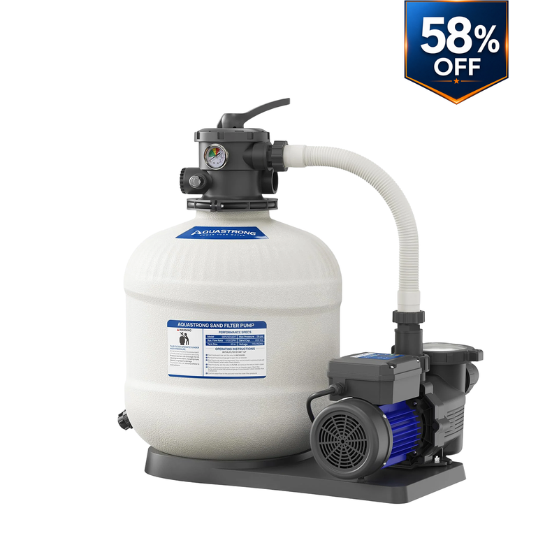 Sand Filter Pumps 115V 12in to 20in With Timer, 1/2 HP to 2 HP,  Max  8917GPH for Pools Up to 38000GAL, 6-Way Valve - Aquastrong