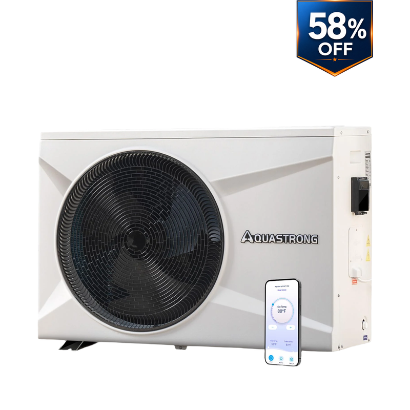 PRO Heat Pumps, Up to 100,000 BTU Inverter, for Pools up to 26,000 Gallons, 120V/220V - Aquastrong